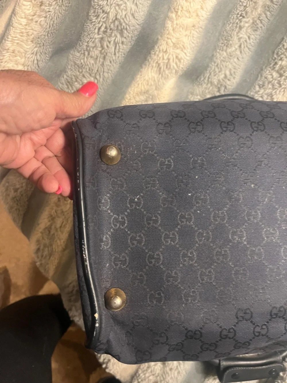 Gucci Black GG Canvas Duffel with Leather Trim